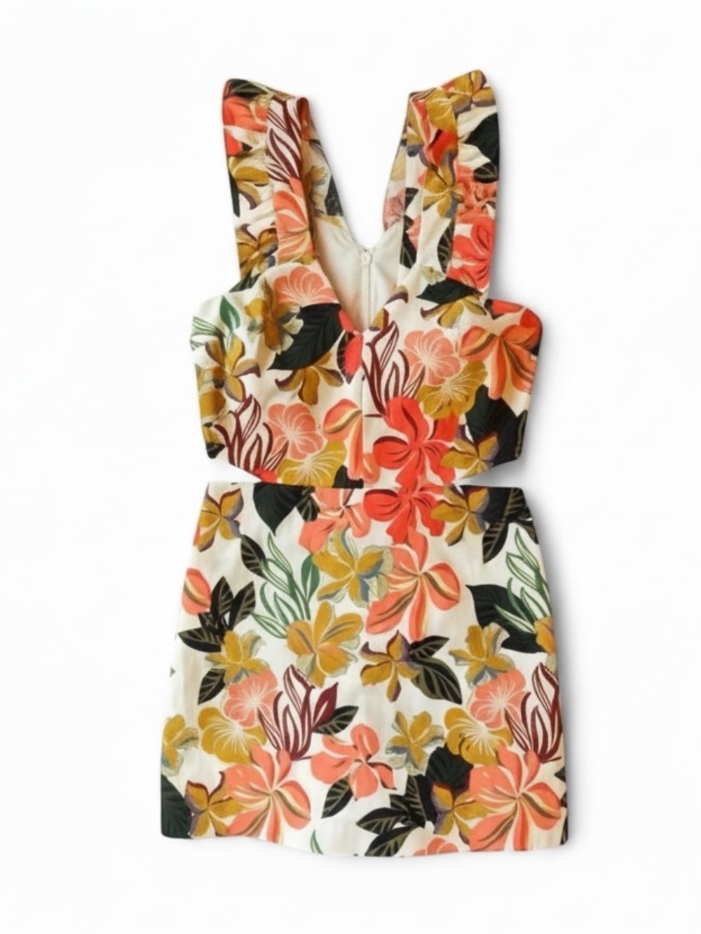 Zara Floral Cutout Romper in White, Coral & Mustard